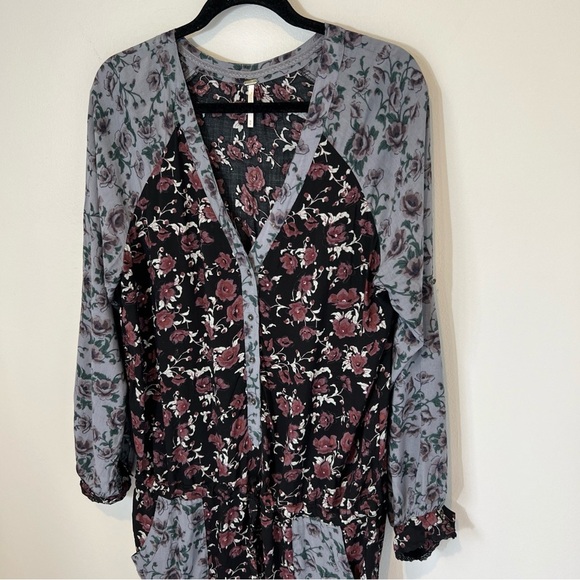 Free People Womens Sheila Floral Jumpsuit Romper Long Sleeve Lightweight Medium‎ - Picture 3 of 16